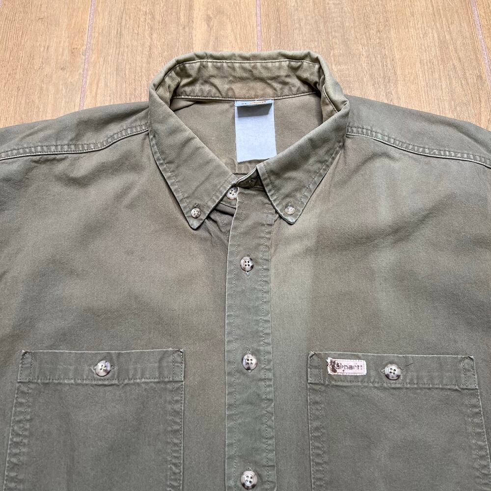 Vintage Carhartt Shirt Men 2XL Green Pocket Canvas Outdoor Workwear baggy loose